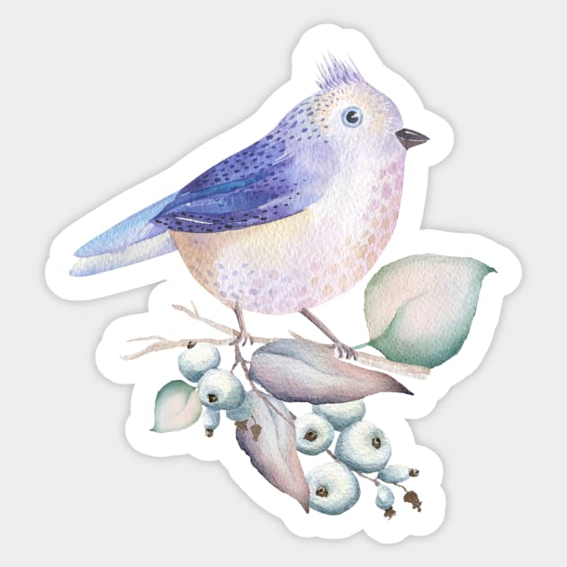 Lovely Bird with Berries Sticker by VintageHeroes